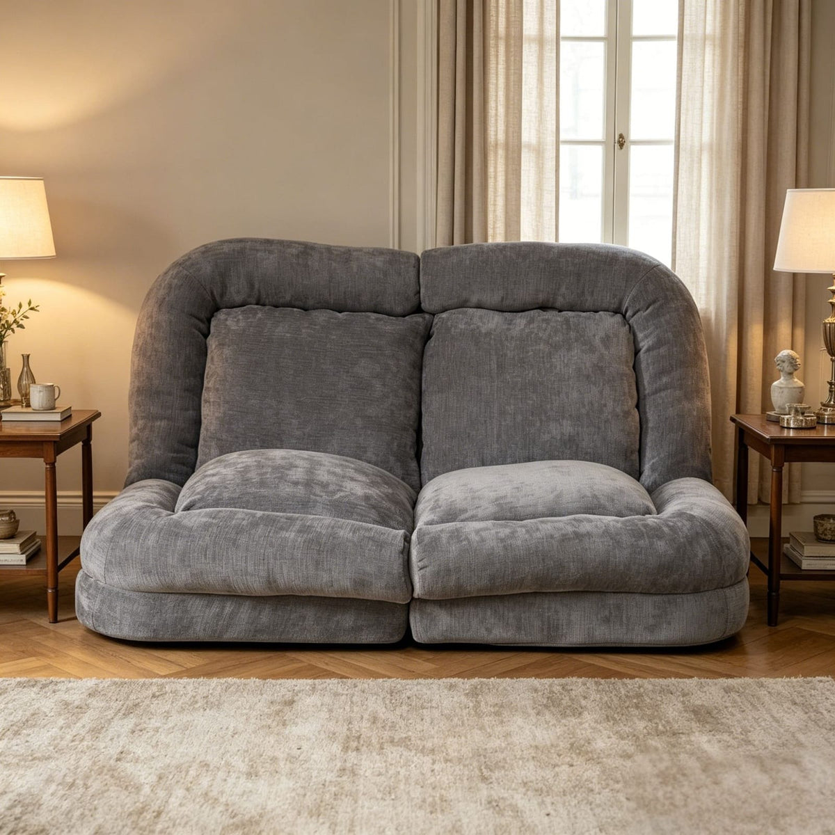 Gray Metal Frame Convertible Sofa Bed - 18 Positions for Living Room