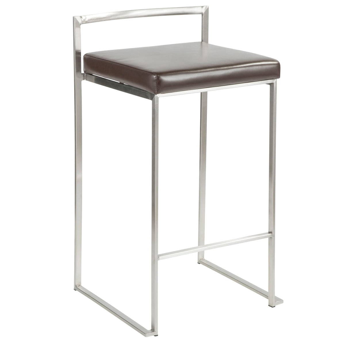 3 Brown Faux Leather Counter Stools - Stackable Dining Set