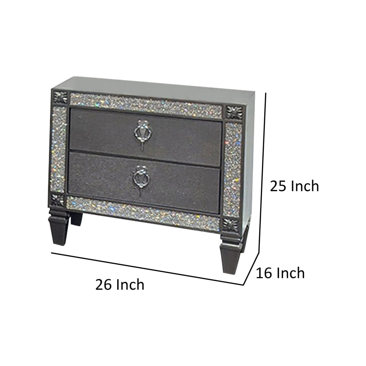 Gray Wood Metal Nightstand with 2 Drawers