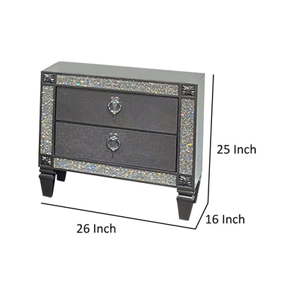 Gray Wood Metal Nightstand with 2 Drawers