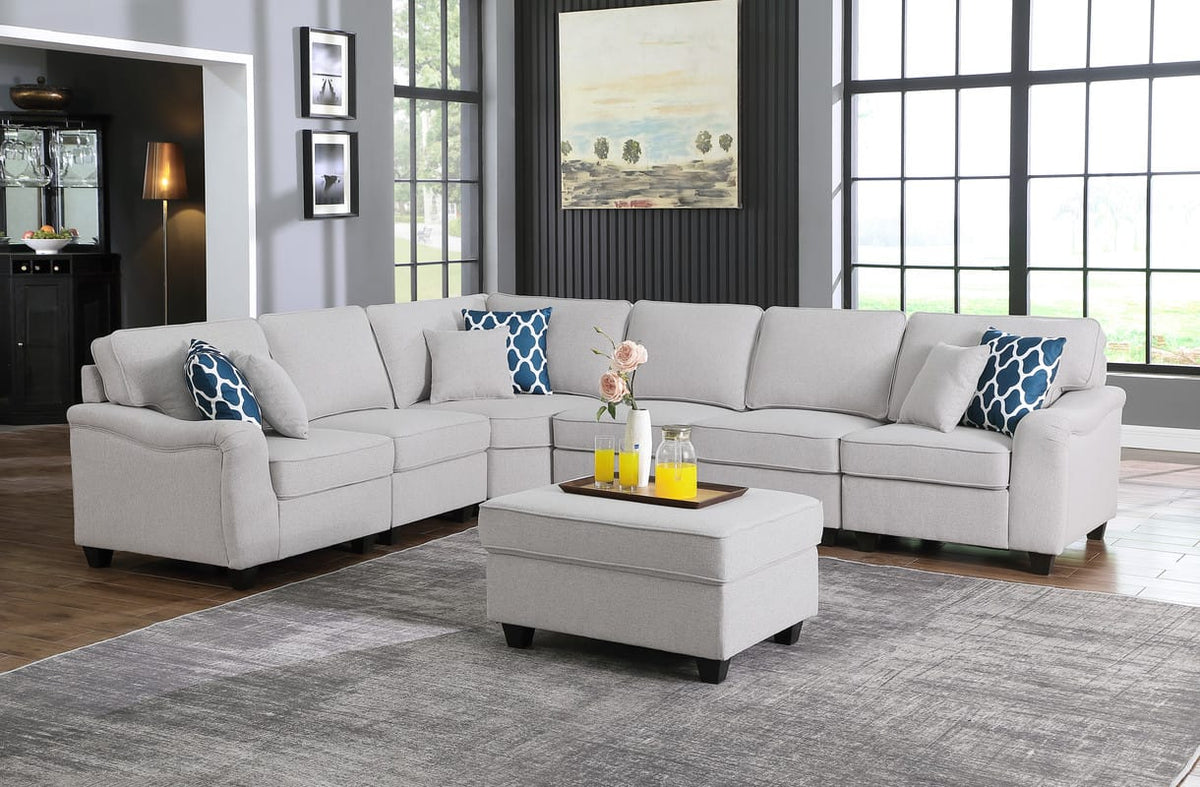 Light Gray Linen 7 Seat Sectional Sofa