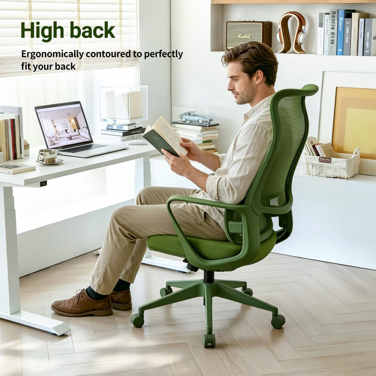 Green Ergonomic Office Chair - Adjustable Lumbar Support, Mesh Back for Home Office