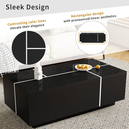 Black MDF Coffee Table with Storage Drawers for Living Room