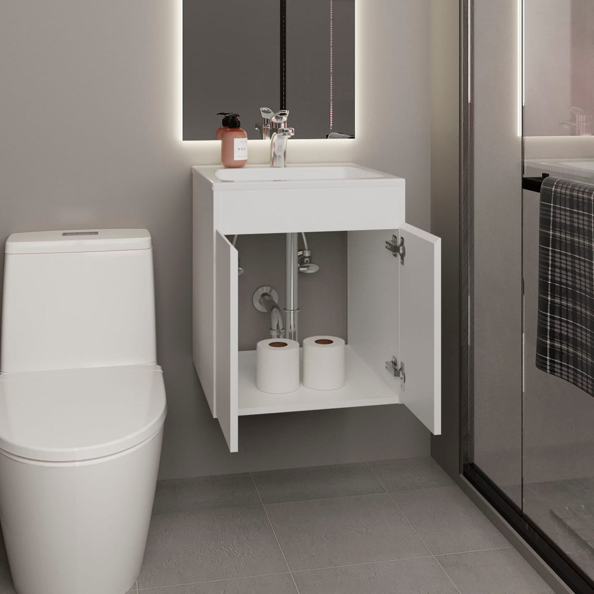 Bathroom Vanity 20.8" H, 2 Doors, White - Bathroom Storage