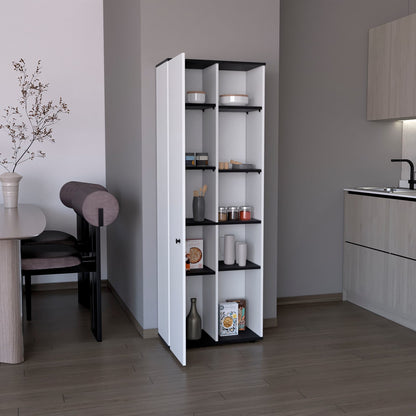 Compact Kitchen Storage Cabinet with White and Black Finish for Dining Room