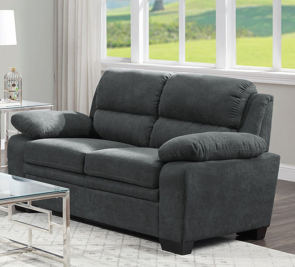 Modern Dark Gray Sofa Set - Plush Comfort & Solid Wood Frame