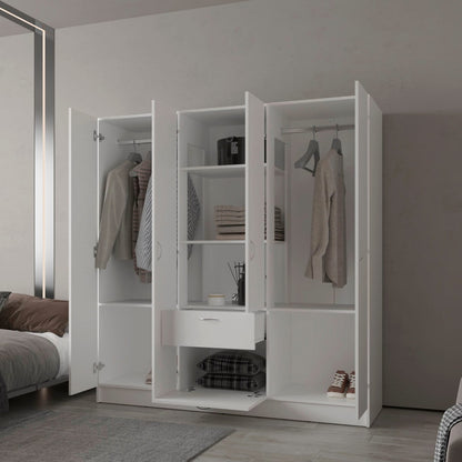 White 6-Door Wardrobe with Shelf and Drawer - Bedroom Storage