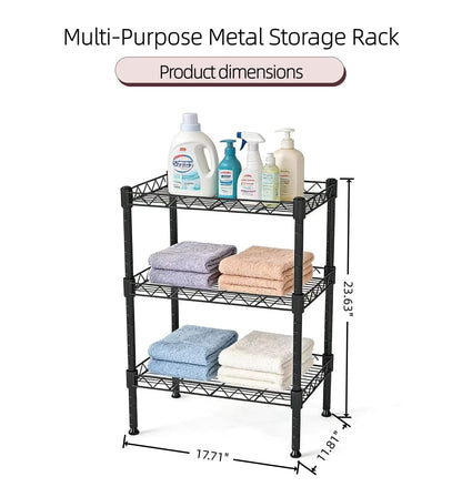 3-Tier Black Metal Wire Shelving Unit - Storage & Organization for Living Room