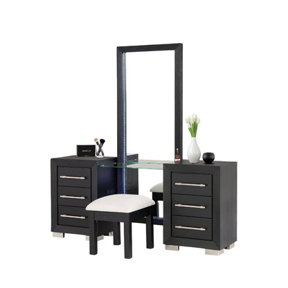 Black Acacia Wood Makeup Vanity with 5 Drawers for Bedroom