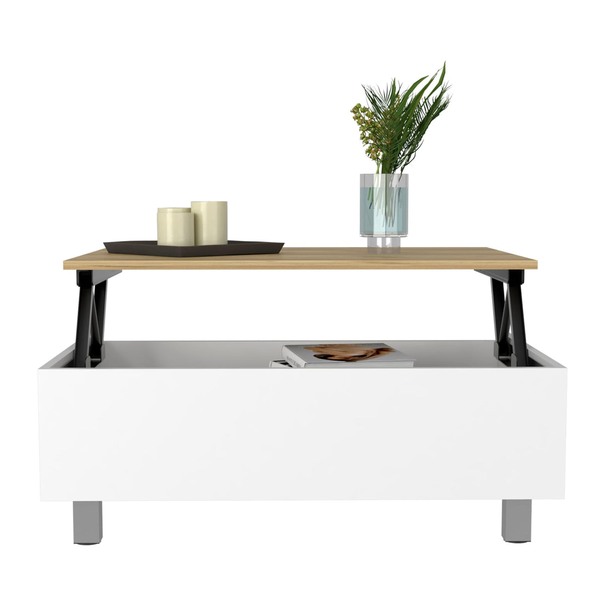 Modern White Lift Top Coffee Table with Storage for Living Room