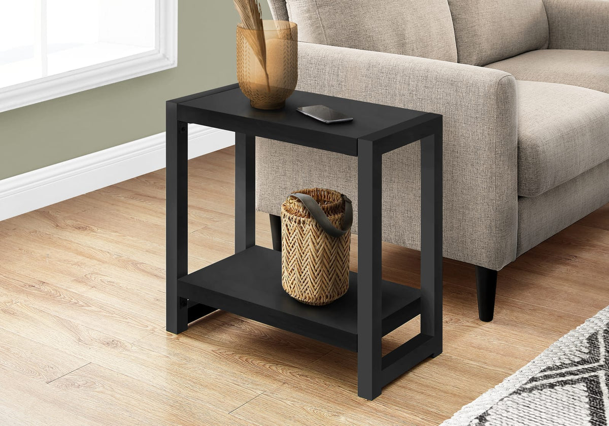2-Tier Black Accent Table with Storage Shelf for Living Room or Bedroom