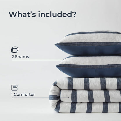 3-Piece Full/Queen Yarn-Dyed Striped Comforter Set - Blue