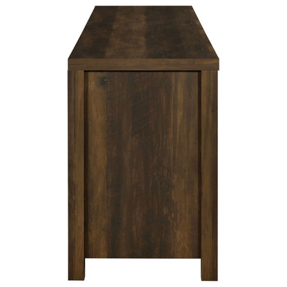 70-79 Inch Brown Wood Metal TV Stand with 2 Doors