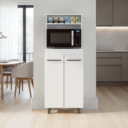Modern White Kitchen Storage Cabinet with Microwave Shelf