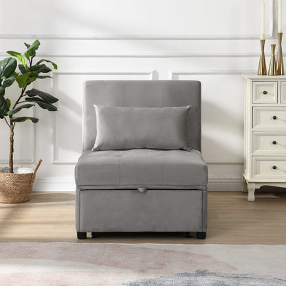 Grey Velvet Sofa Bed Chair with Storage Velvet Upholstery for Living Room