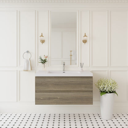 41.9 Inch Grey Wall-Mounted Bathroom Vanity with Resin Sink