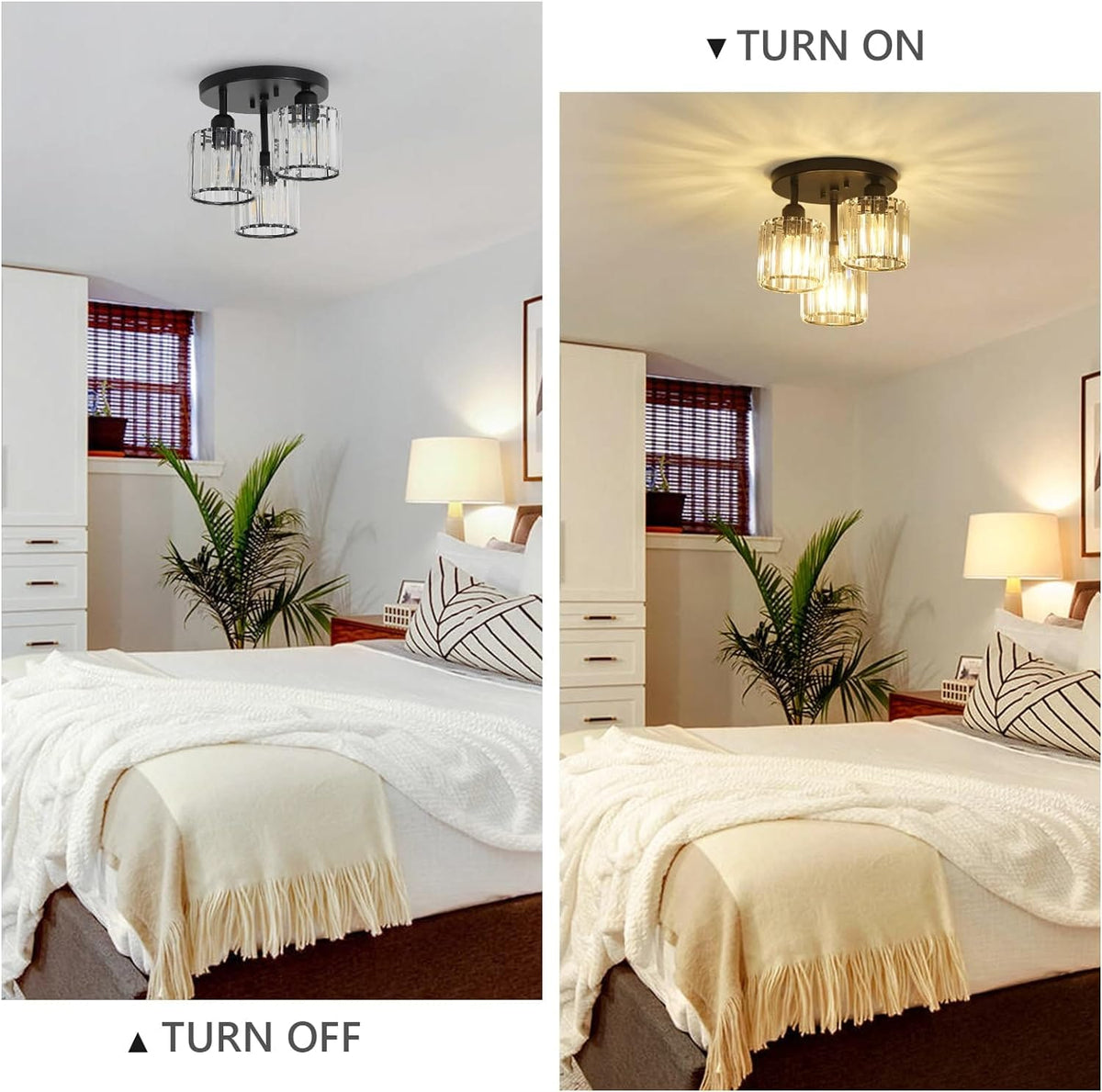 Black Crystal Flush Mount Ceiling Light - 3-Light Modern Fixture