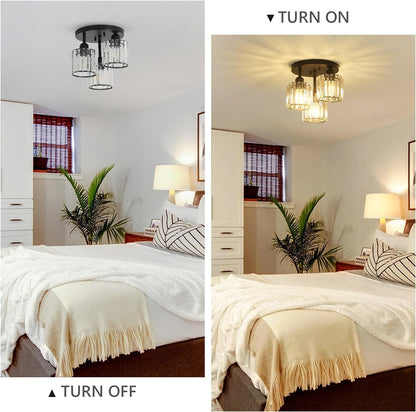 Black Crystal Flush Mount Ceiling Light - 3-Light Modern Fixture