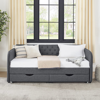 Dark Gray Linen Twin Daybed with Trundle Bed