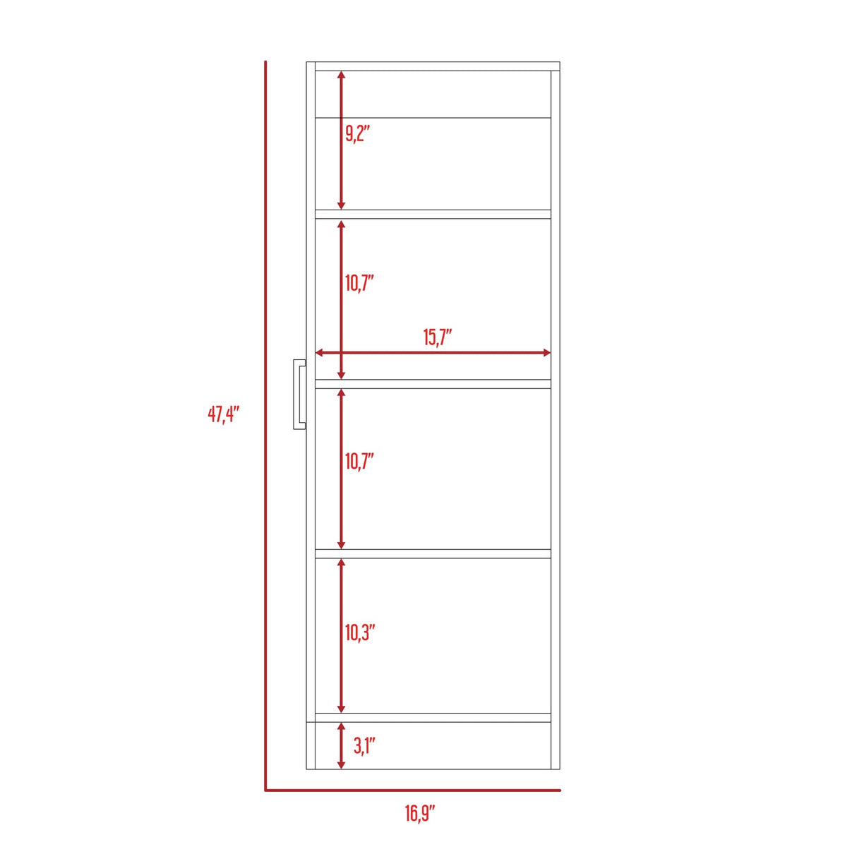 White Pantry Cabinet - 12.3" W x 16.9" D x 47.4" H
