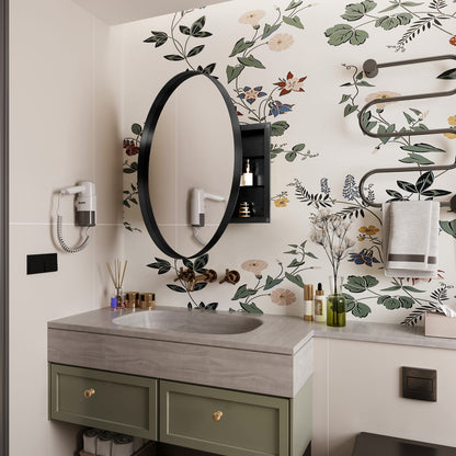 Black Metal Medicine Cabinet with 2 Shelves - Bathroom Storage