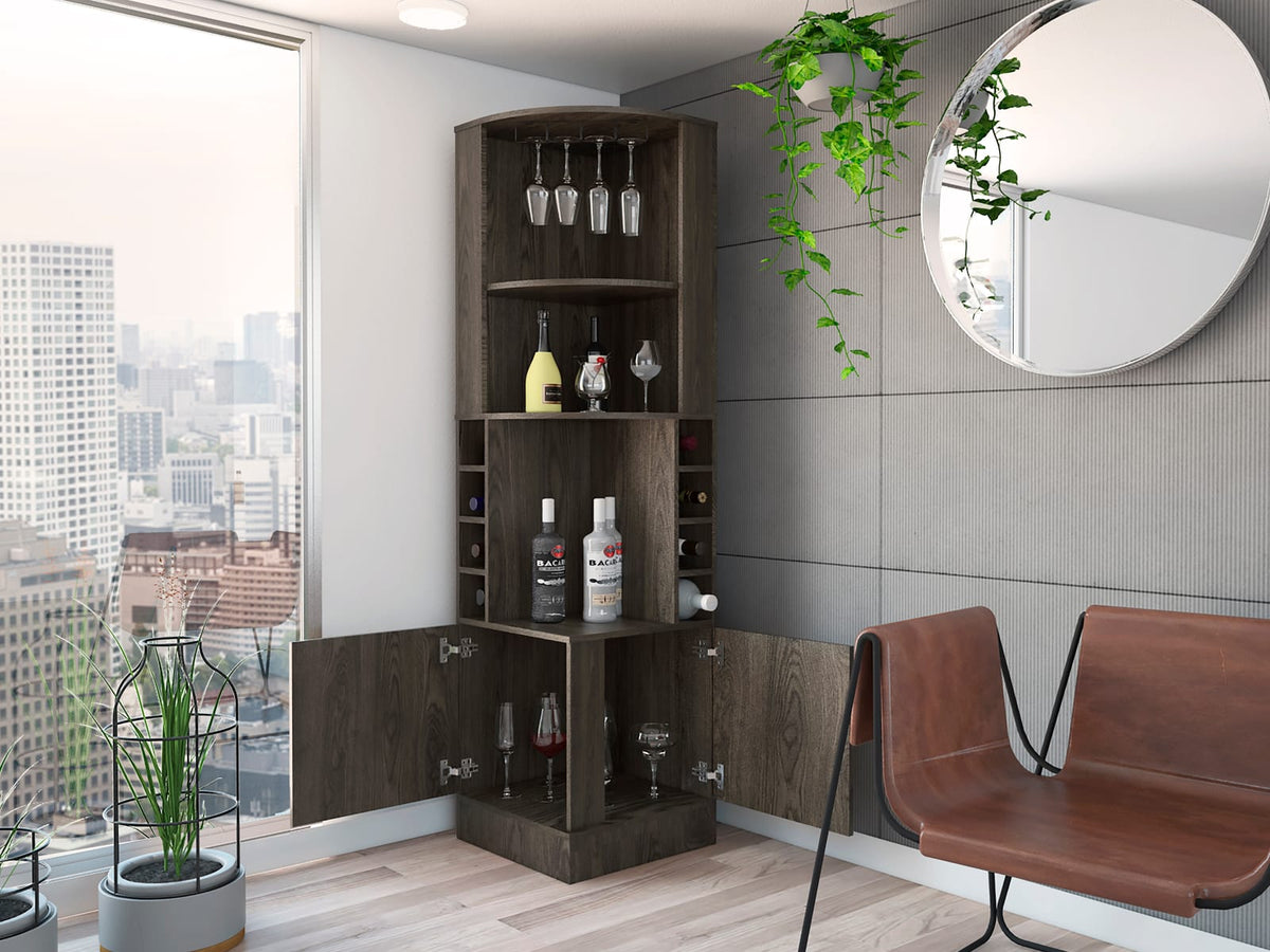 Brown Wine Rack Cabinet - 8 Bottle Storage for Dining Room
