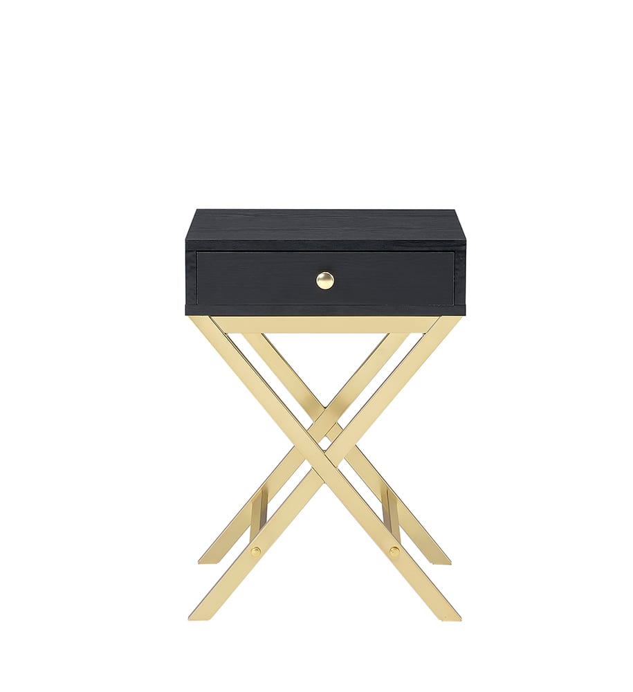 Black Metal Accent Table with Drawer for Bedroom Storage for Living Room