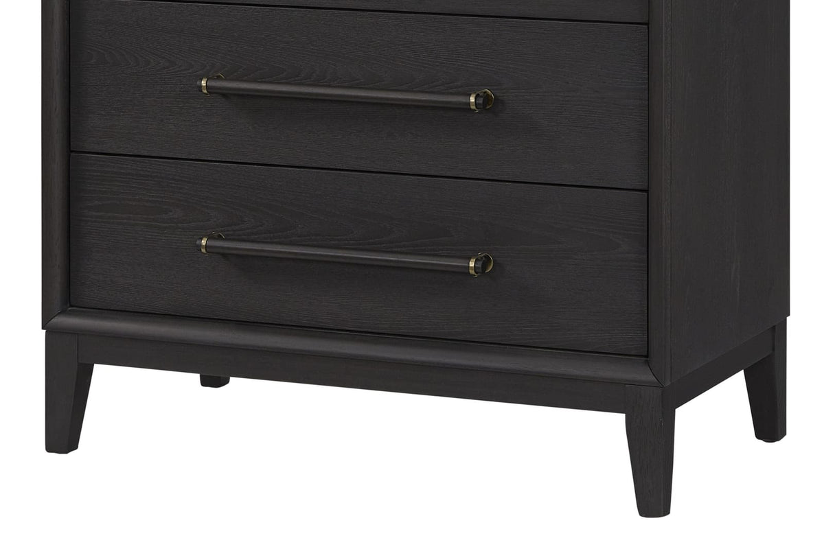 Black Solid Wood Chest with 5 Drawers for Bedroom Storage