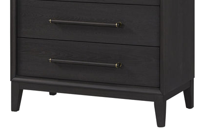 Black Solid Wood Chest with 5 Drawers for Bedroom Storage