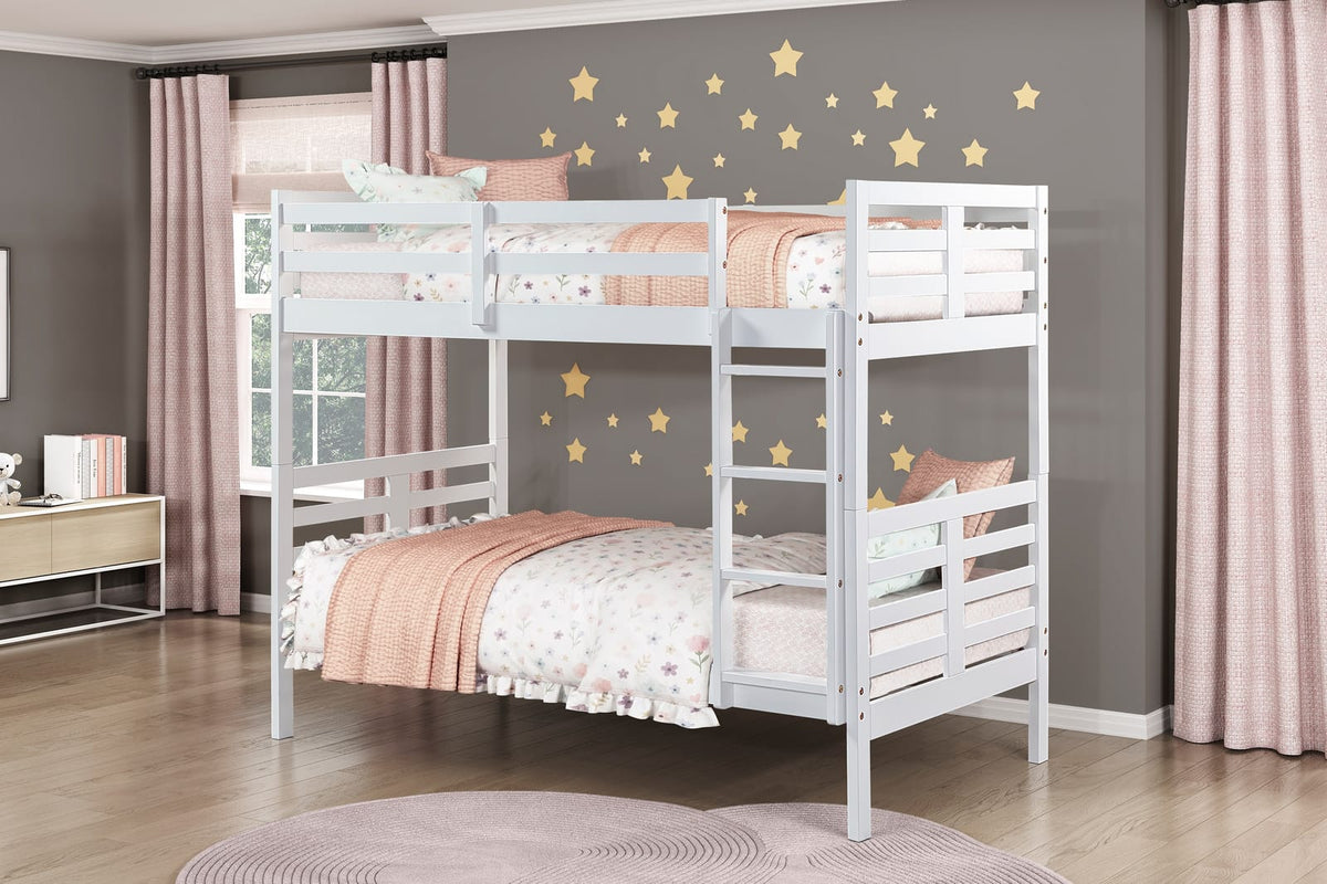Twin Over Twin Bunk Bed - White Wood Frame