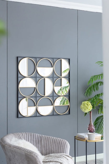 35.6" Golden Black Iron Beaded Wall Mirror - Bathroom Decor