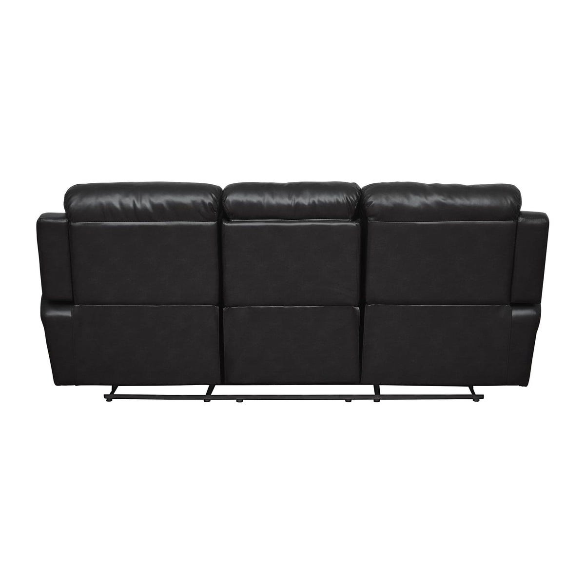 Contemporary Black Faux Leather Sofa - 1pc Double Reclining with Cup Holder