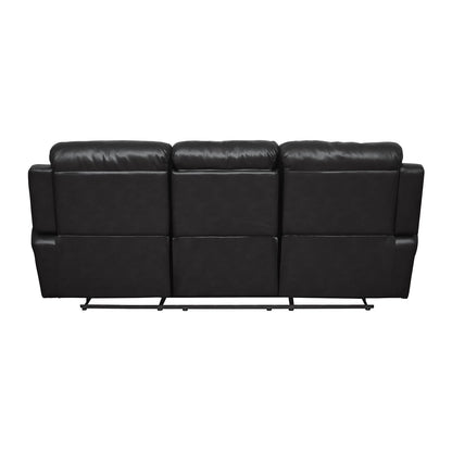 Contemporary Black Faux Leather Sofa - 1pc Double Reclining with Cup Holder
