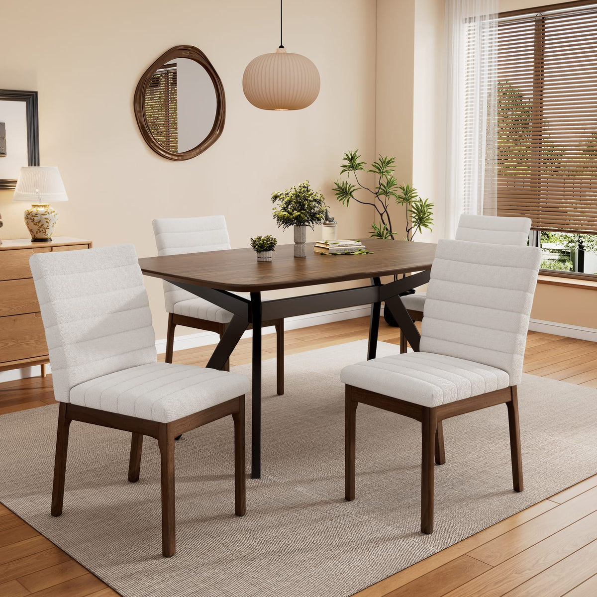 Black & Dark Walnut Dining Table Set - 5 Pieces