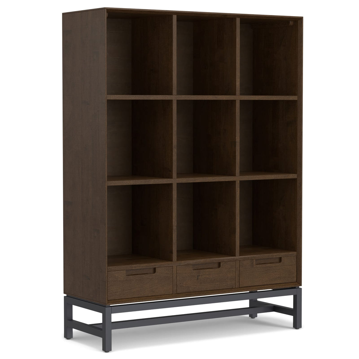 Walnut Brown 9-Cube Bookcase with Drawers - Office Storage
