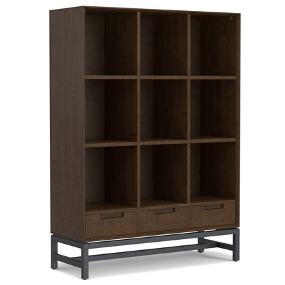 Walnut Brown 9-Cube Bookcase with Drawers - Office Storage