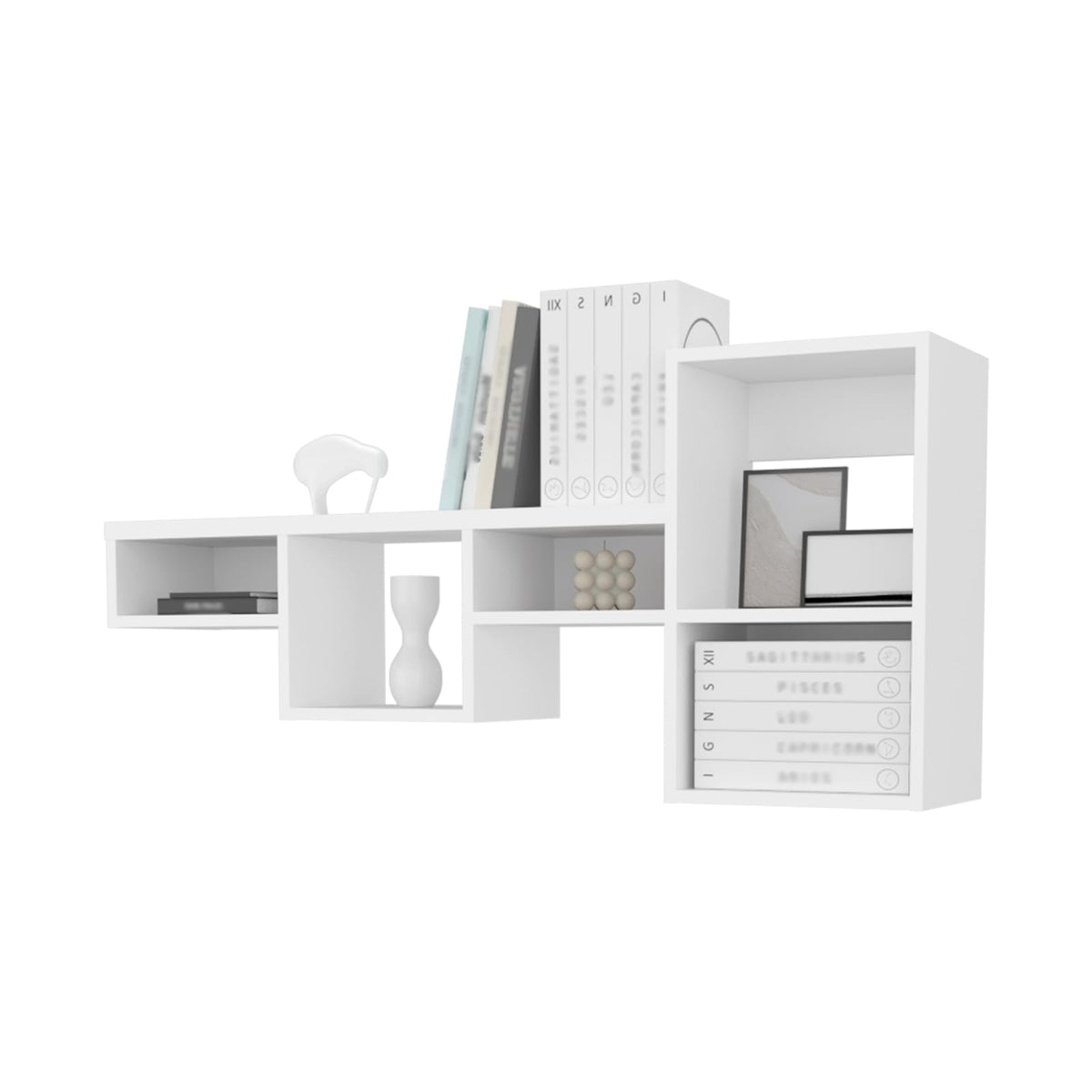 White Wall Mounted Shelves - 5 Shelf Unit for Living Room