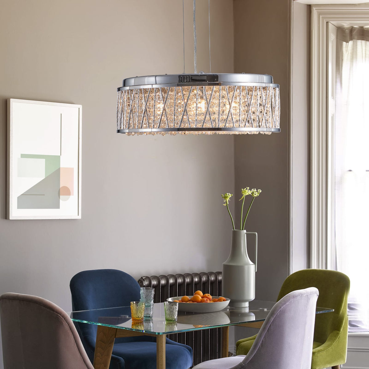 Modern Crystal Chandelier - 19 Inch Silver+Clear Iron Flush Mount Lighting