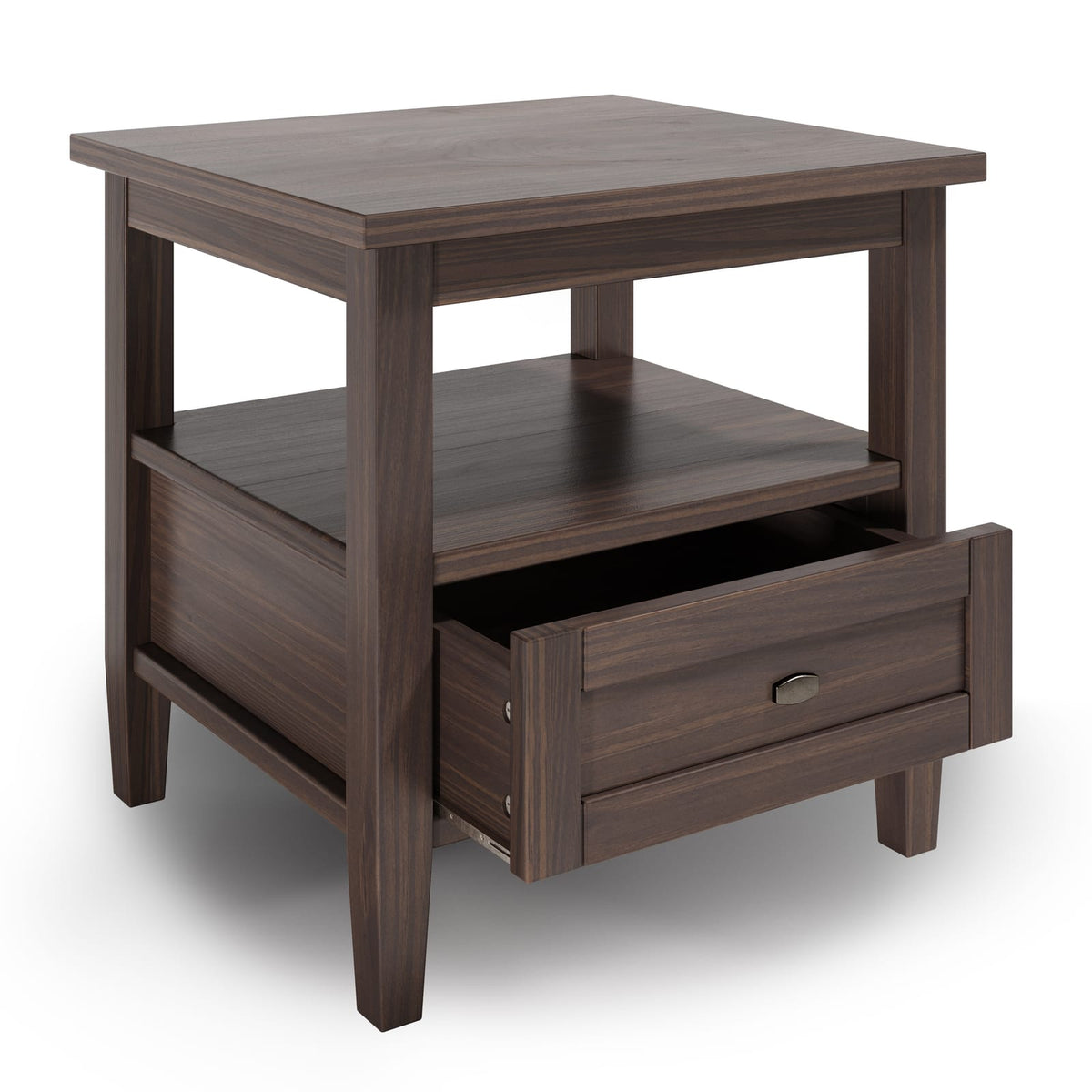 Dark Brown Wood End Table with Storage Drawer for Living Room