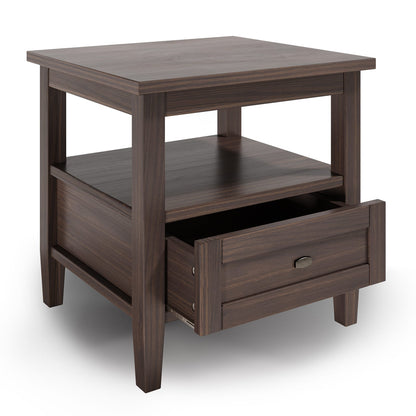 Dark Brown Wood End Table with Storage Drawer for Living Room