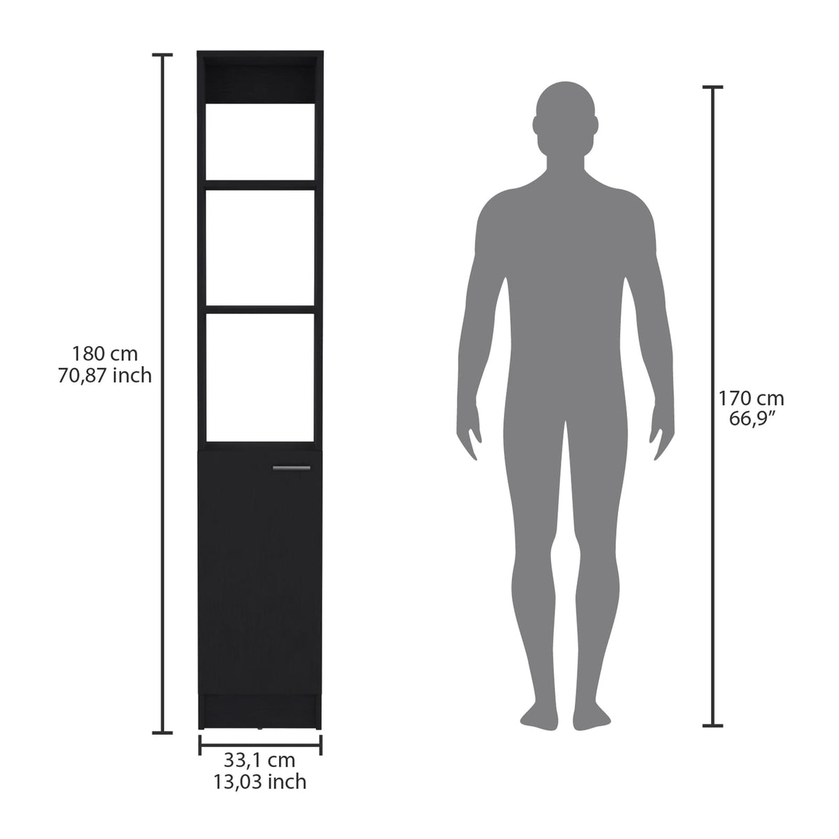 Black Bathroom Storage Cabinet - 6 Shelves, Freestanding Tall Cabinet