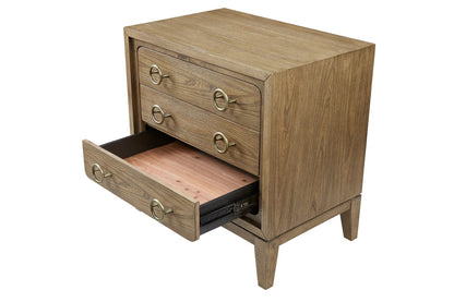 Light Brown Solid Wood Nightstand with Drawers