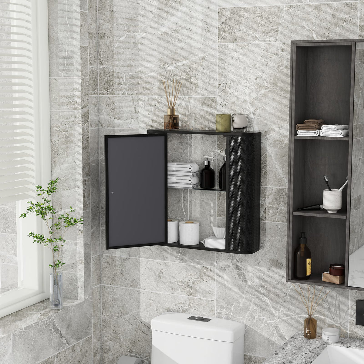 Antique Black Wall Mounted Bathroom Cabinet with Mirror