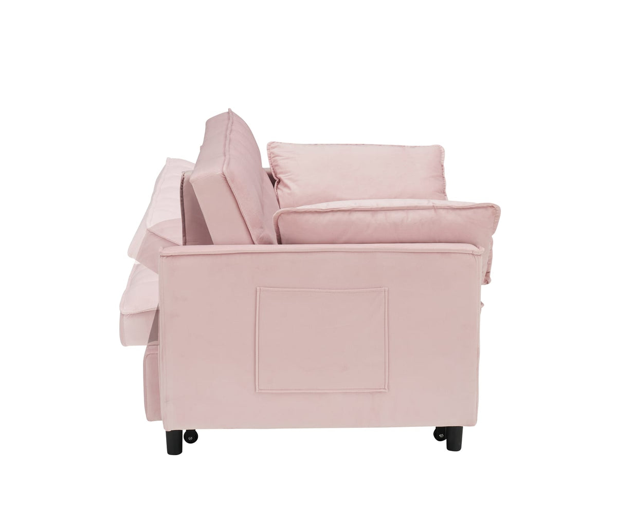 Pink Velvet 2 Seat Sofa Bed - Convertible Sleep Sofa for Living Room