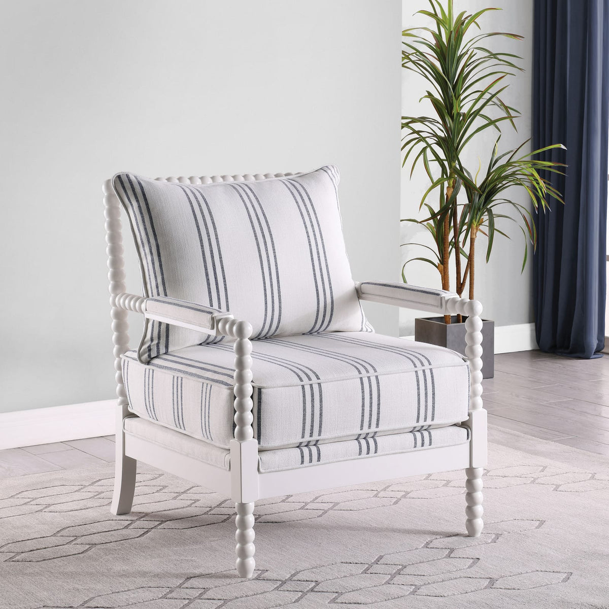 White and Navy Upholstered Stripe Accent Chair - 29.5"W