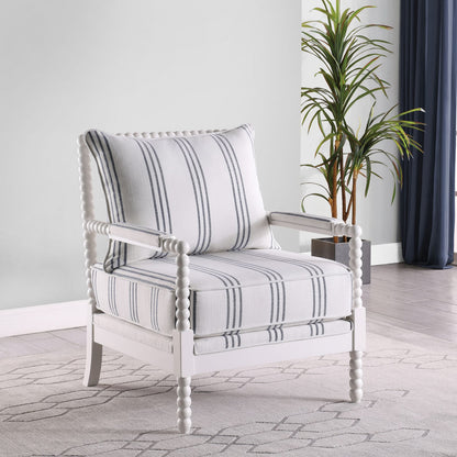 White and Navy Upholstered Stripe Accent Chair - 29.5"W