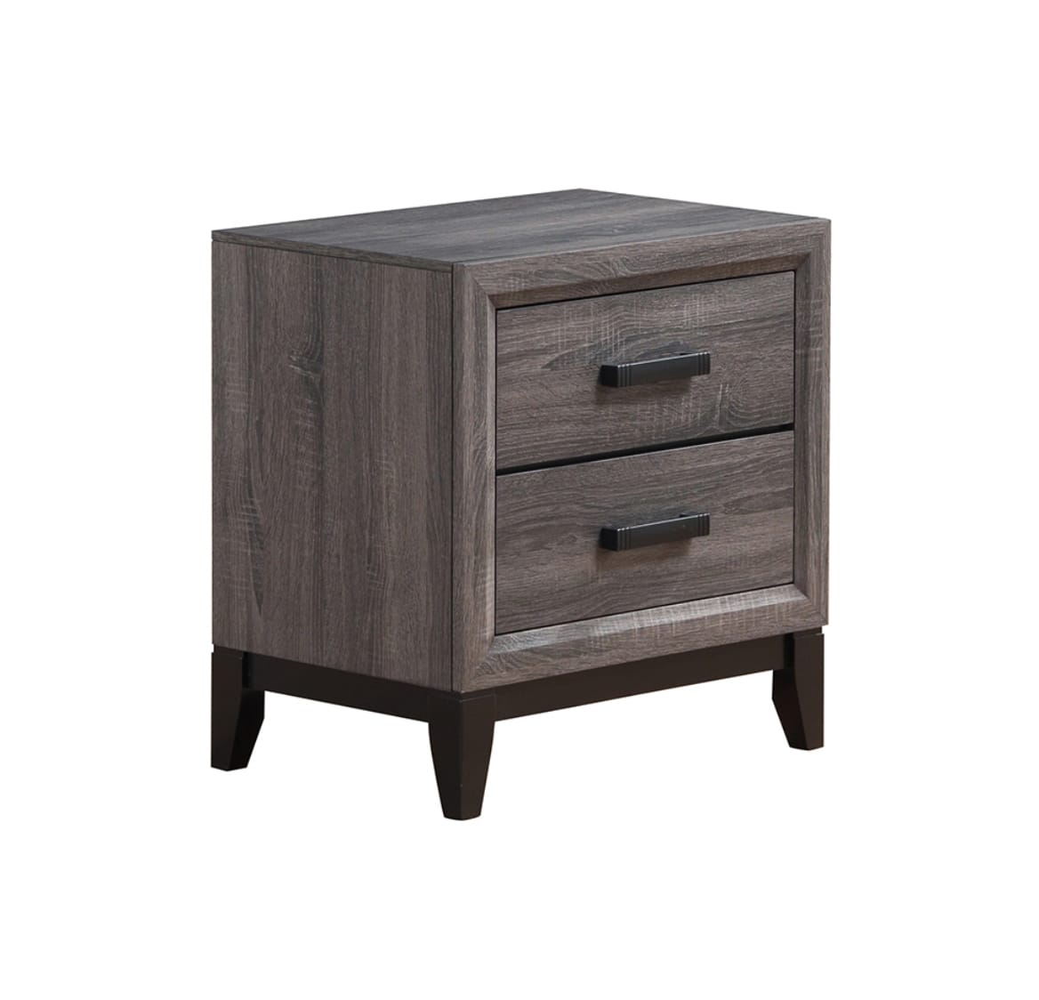 Black Gray Square Nightstand with 2 Drawers