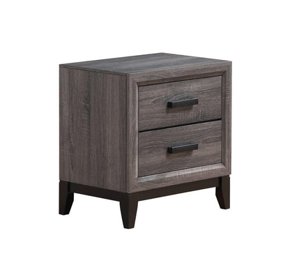 Black Gray Square Nightstand with 2 Drawers