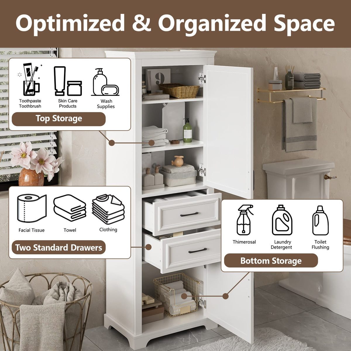 2-Drawer White Bathroom Vanity - Freestanding Storage