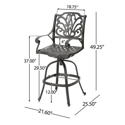 Cast Aluminium SWIVEL Barstool - Bronze Patio Seating